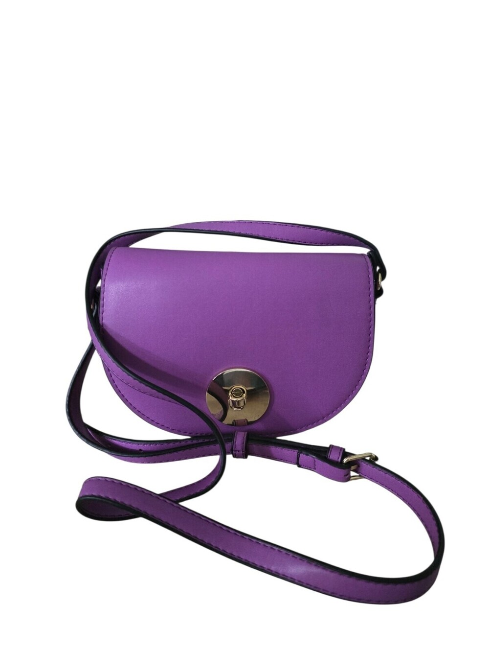 Mondani New York Purple Violet Saddle Crossbody Bag Gold Hardware
